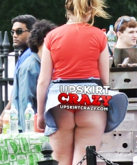 Phat butt in red thong in upskirt